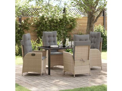 Zahradní jídelní souprava s polštářem 5 pcs Béžová polyratan 3380514