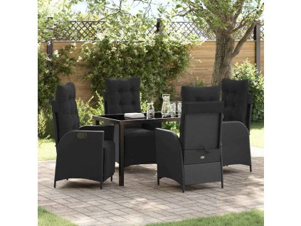 Zahradní jídelní souprava s polštářem 5 pcs Černá polyratan 3380535