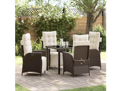 Zahradní jídelní souprava s polštářem 5 pcs Hnědá polyratan 3380541