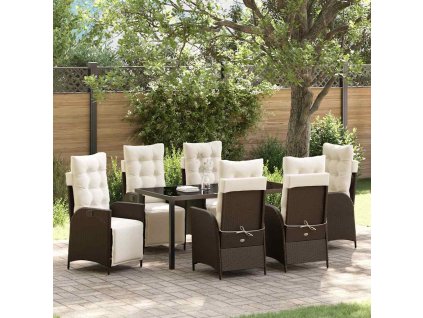 Zahradní jídelní souprava s polštářem 7 pcs Hnědá polyratan 3380544