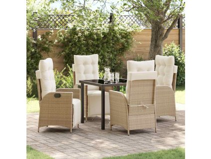 Zahradní jídelní souprava s polštářem 5 pcs Béžová polyratan 3380555