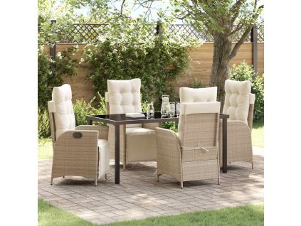 Zahradní jídelní souprava s polštářem 5 pcs Béžová polyratan 3380557