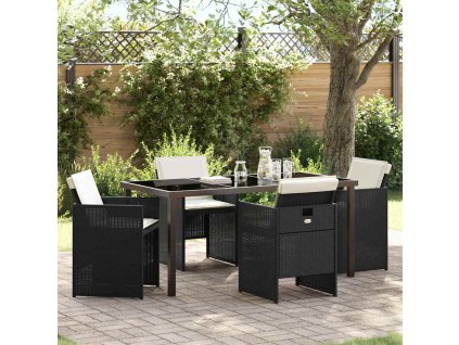 Zahradní jídelní souprava 5 pcs Černá polyratan 3380591