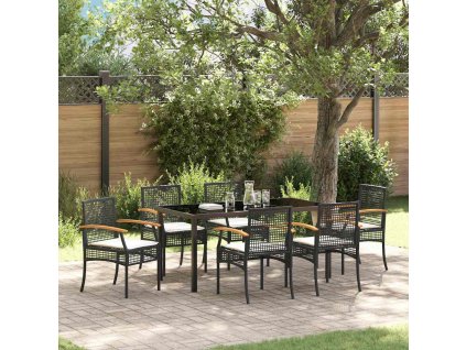 Zahradní jídelní souprava 7 pcs Černá polyratan 3380817