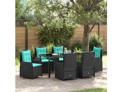 Zahradní jídelní souprava 7 pcs Černá Poly ratan 3381041