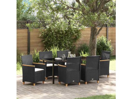 Zahradní jídelní souprava 7 pcs Černá polyratan 3381090