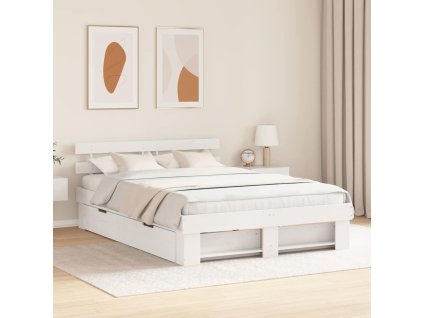 Rám postele s čelo Bílá 150 x 200 cm Masivní borové dřevo 3382272