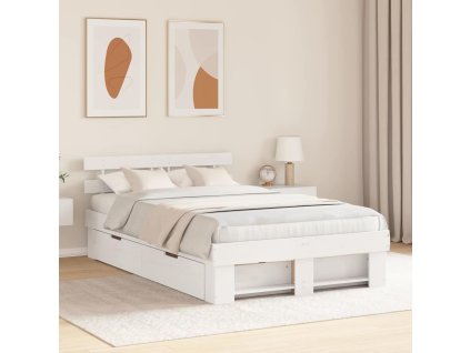 Rám postele s čelo Bílá 120 x 200 cm Masivní borové dřevo 3382278