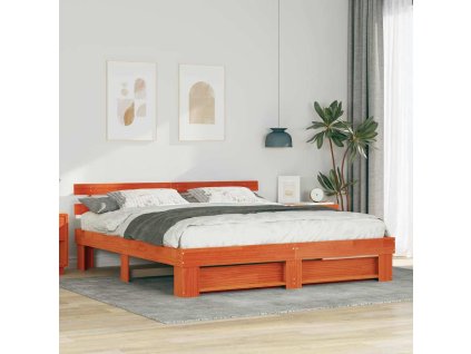Rám postele s čelo Hnědá 200 x 200 cm Masivní borové dřevo 3385672