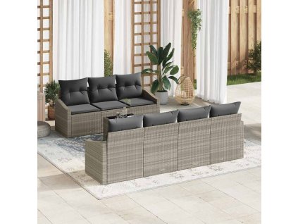 Set pohovek s polštářem s polštářem 8 pcs Světle šedá polyratan 3346632