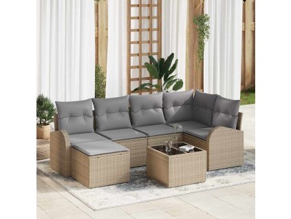 Set pohovek s polštářem 7 pcs Beige a světle šedá polyratan 3354789