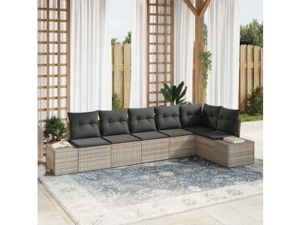 Sada zahradních pohovek s polštářem 6 pcs Světle šedá polyratan 3355751