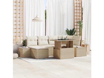 Sada zahradních pohovek s úložištěm 7 pcs Béžová Poly ratan 3357954