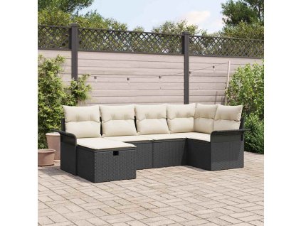 Sada zahradních pohovek s polštářem 6 pcs Černá Poly ratan 3360208