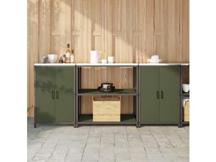 Kuchyňská skladovací sada s policí 3 pcs Olivově zelená Ocel 3392669