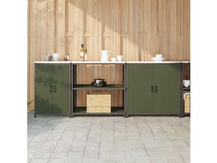 Kuchyňská skladovací sada s policí 3 pcs Olivově zelená Ocel 3392676