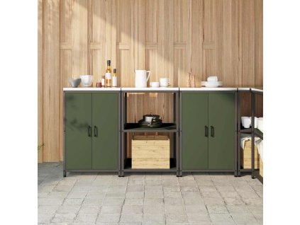 Kuchyňská skladovací sada s policí 3 pcs Olivově zelená Ocel 3392697