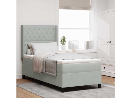 Postel s boxspringem s čelo Světle šedá 100 x 200 cm samet 3341942