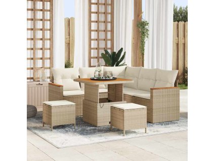 Sada zahradních pohovek s polštářem 8 pcs Béžová Poly ratan 3364991