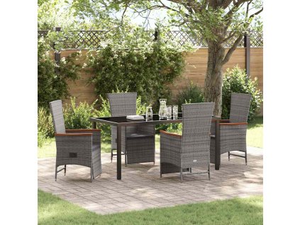 Zahradní jídelní souprava s polštářem 5 pcs Šedá Poly ratan 3379453