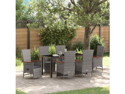 Zahradní jídelní souprava s polštářem 7 pcs Šedá Poly ratan 3379454