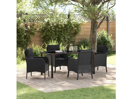 Zahradní jídelní souprava s polštářem 5 pcs Černá Poly ratan 3380151
