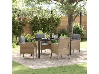 Zahradní jídelní souprava s polštářem 5 pcs Béžová Poly ratan 3380179