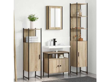 Sada koupelnového nábytku 4 pcs dub sonoma Dřevotříska a kov 3399394