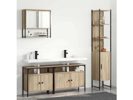Sada koupelnového nábytku 4 pcs dub sonoma Dřevotříska a kov 3399395