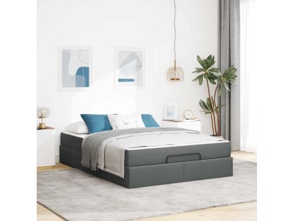 Rám postele s matrací s matrací 2 pcs Tmavě Šedá textil 3399495