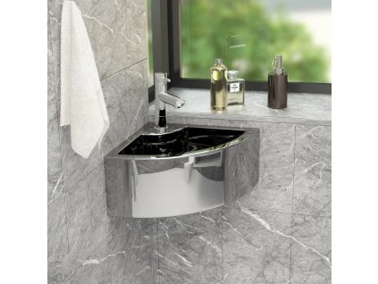 Umyvadlo s přepadem 45 x 32 x 12,5 cm keramika stříbrné 143481