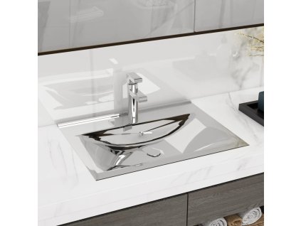 Umyvadlo s přepadem 60 x 46 x 16 cm keramika stříbrné 143502