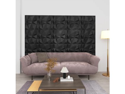 3D nástěnné panely 24 ks 50 x 50 cm diamant černé 6 m² 150915