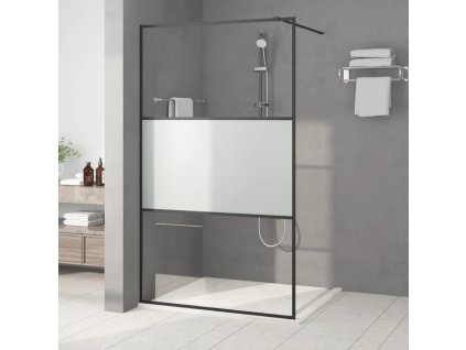 Sprchová zástěna walk-in černá 115x195 cm napůl mléčné ESG sklo 152108