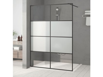 Sprchová zástěna walk-in černá 140x195 cm napůl mléčné ESG sklo 152129