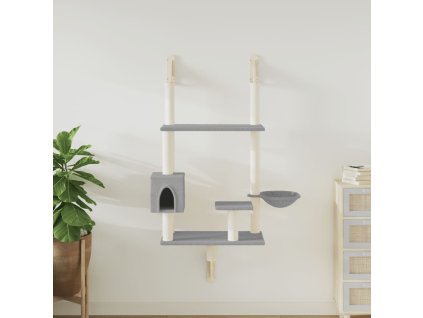 Nástěnné škrabadlo pro kočky se sloupkem světle šedé 153 cm 172405