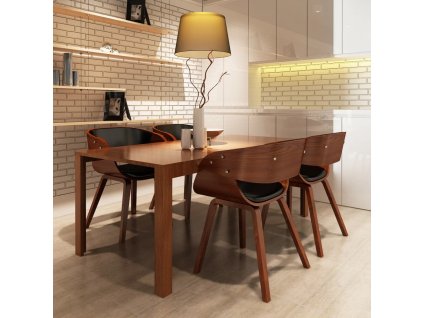 Jídelní židle 4 ks hnědé ohýbané dřevo a umělá kůže 270044