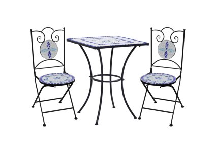 3dílný mozaikový bistro set keramický modro-bílý 279413