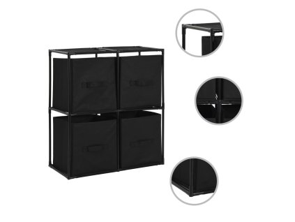 Úložná skříňka se 4 textilními koši černá 63 x 30 x 71 cm ocel 282462