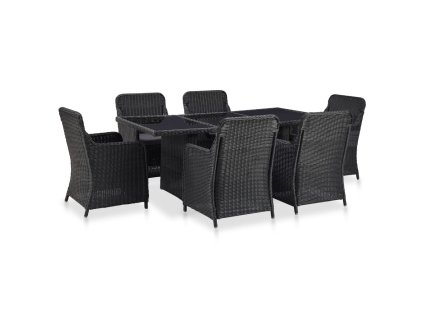 7dílný zahradní jídelní set polyratan černý 3057808