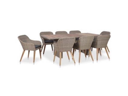 9dílný zahradní jídelní set s poduškami polyratan 3057815