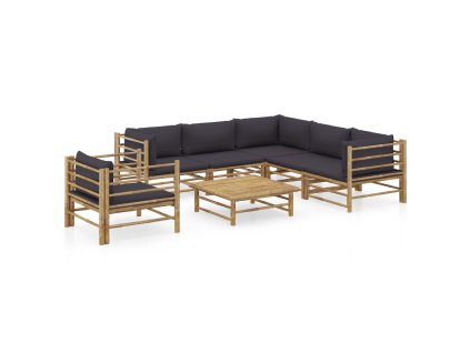 7dílná zahradní sedací souprava + tmavě šedé podušky bambus 3058216