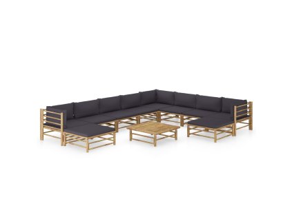 11dílná zahradní sedací souprava + tmavě šedé podušky bambus 3058224