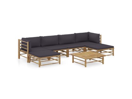 7dílná zahradní sedací souprava + tmavě šedé podušky bambus 3058232