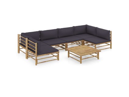 7dílná zahradní sedací souprava + tmavě šedé podušky bambus 3058234