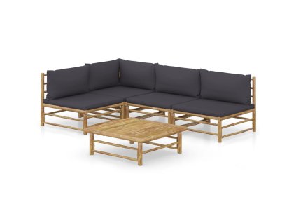 5dílná zahradní sedací souprava + tmavě šedé podušky bambus 3058242