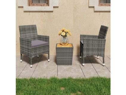 3dílný bistro set polyratan a akáciové dřevo šedý 3058363