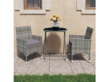 3dílný zahradní bistro set polyratan a tvrzené sklo šedý 3058379
