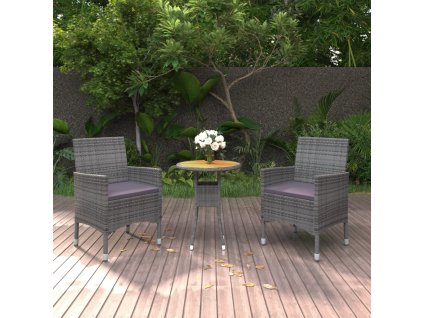 3dílný zahradní jídelní set polyratan šedý 3058463