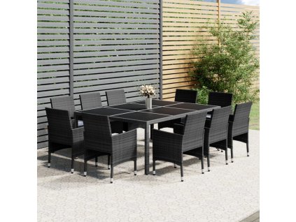 11dílný zahradní jídelní set polyratan šedý 3058563
